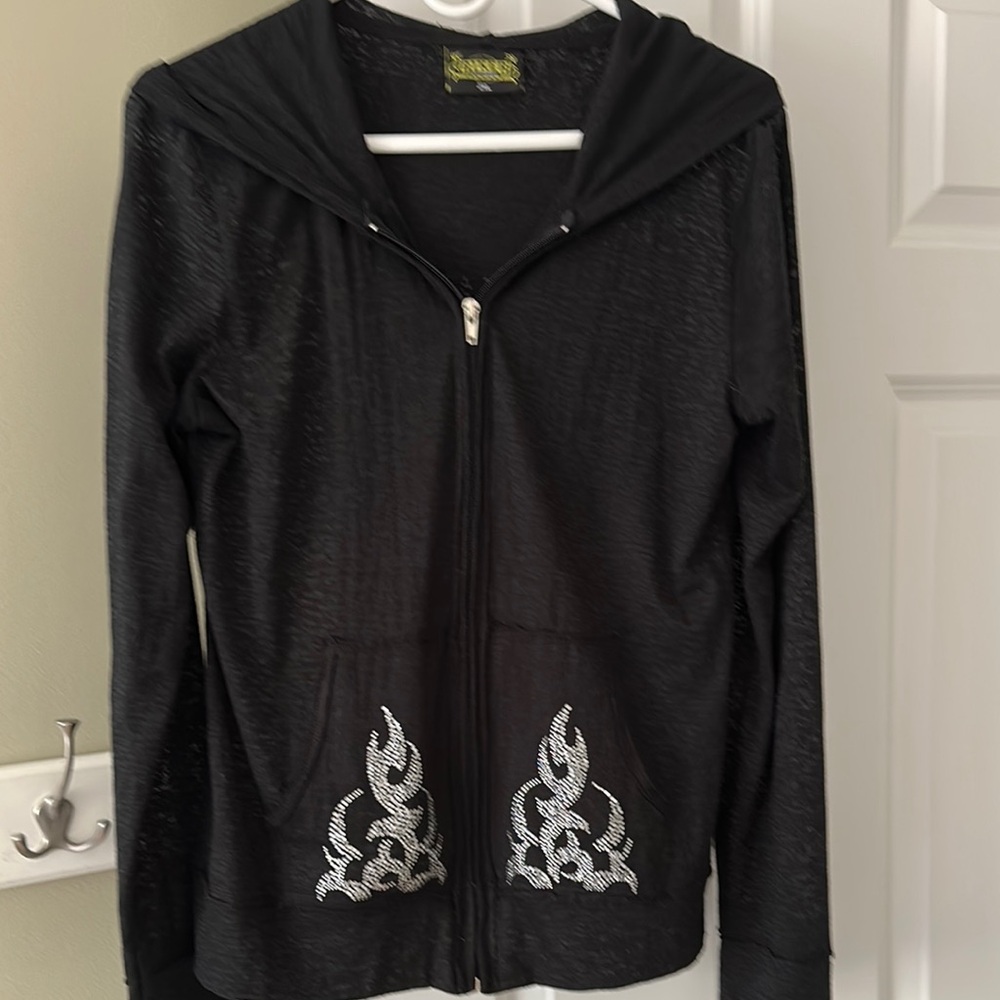 Motorcycle black embellished flames Zip-Up Hoodie